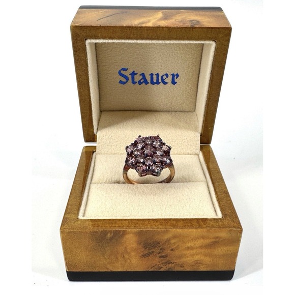 Stauer Jewelry - Stauer, Sterling Gold Vermeil Everlasting Rhodolite Ring Size 6 Box